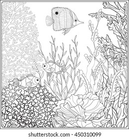 Adult Coloring Book Coloring Page Underwater Stock Vector (Royalty Free ...