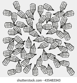 Adult Coloring Book Pattern. Set Of Hand Drawn Ink Pencils. Decorative Doodle Elements. Doodles. Black And White. Made By Trace From Sketch. Vector Illustration