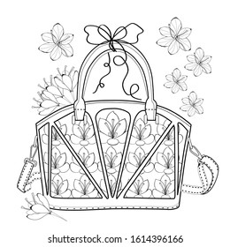 Adult coloring book. Stress relieving. Bag with saffron and bow.