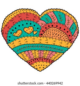 Adult coloring book. Vector heart shaped pattern Ethnic design in whimsical style with floral elements for colouring page, print, decoration. Vector illustration on white background.