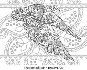 Adult Coloring Bookpage Of A Flying Bird With Ornamental Background For Relaxing Stress