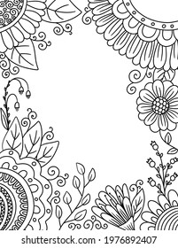 An Adult Coloring Border of Flowers and Foliage