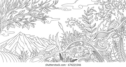 Adult Coloring Illustration of Fairy Forest