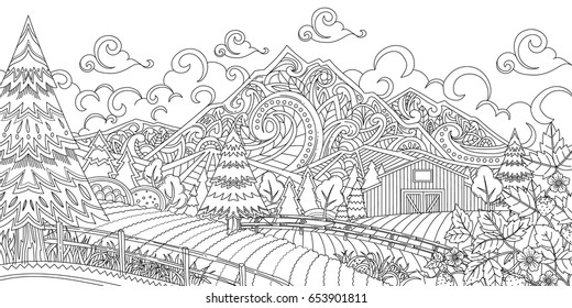 Download Adult Coloring Illustration New Zealand Farm Stock Vector Royalty Free 653901811