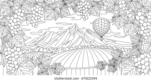 Download Adult Coloring Illustration New Zealand Vineyard Stock Vector Royalty Free 674221594