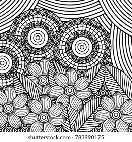 adult coloring monochrome flowers drawing
