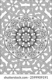 Adult Coloring Page Abstract Mandala Line Art