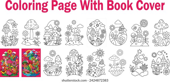 Adult Coloring Page with Animals, Landscape, Flowers, Patterns, Mushroom And Many More