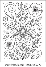 Página de cores para adultos. Bela borboleta e flores calmante linha arte para relaxamento consciente e alívio de estresse