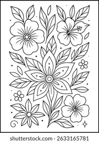 Adult Coloring Page. Beautiful Butterfly and Flowers Calming Line Art for Mindful Relaxation and Stress Relief