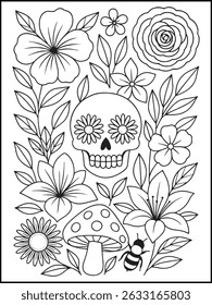 Adult Coloring Page. Beautiful Butterfly and Flowers Calming Line Art for Mindful Relaxation and Stress Relief