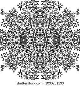Adult Coloring Page. Black and White Pattern with Tribal Zentangle Mandala. Vector Ethnic Ornament for Cloth, Swimwear, Dress