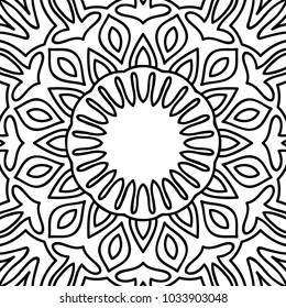 Adult Coloring Page. Black and White Pattern with Tribal Zentangle Mandala. Vector Ethnic Ornament for Cloth, Swimwear, Dress