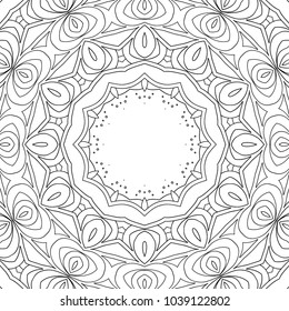Adult Coloring Page. Black and White Pattern with Tribal Zentangle Mandala. Vector Ethnic Ornament for Cloth, Swimwear, Dress