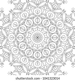 Adult Coloring Page. Black and White Pattern with Tribal Zentangle Mandala. Vector Ethnic Ornament for Cloth, Swimwear, Dress
