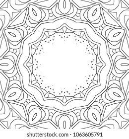 Adult Coloring Page. Black and White Pattern with Tribal Zentangle Mandala. Vector Ethnic Ornament for Cloth, Swimwear, Dress