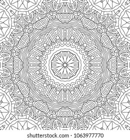 Adult Coloring Page. Black and White Seamless Pattern with Tribal Zentangle Mandala. Vector Ethnic Ornament for Cloth, Swimwear, Dress