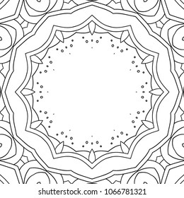 Adult Coloring Page. Black and White Pattern with Tribal Zentangle Mandala. Vector Ethnic Ornament for Cloth, Swimwear, Dress