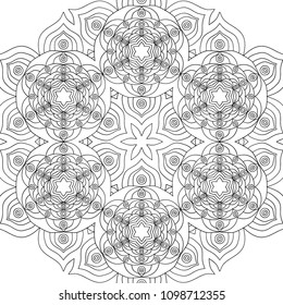 Adult Coloring Page. Black and White Pattern with Tribal Zentangle Mandala. Vector Ethnic Ornament for Cloth, Swimwear, Dress