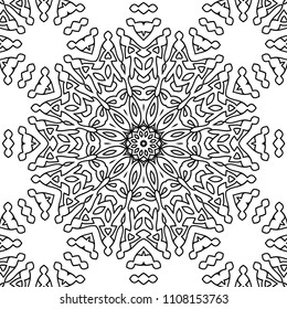 Adult Coloring Page. Black and White Pattern with Tribal Zentangle Mandala. Vector Ethnic Ornament for Cloth, Swimwear, Dress