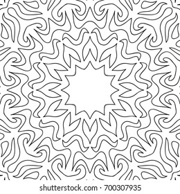 Adult Coloring Page. Black and White Seamless Pattern with Tribal Zentangle Mandala. Vector Ethnic Ornament for Cloth, Swimwear, Dress