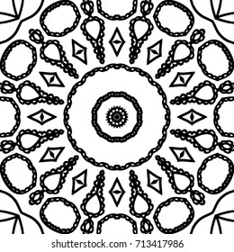 Adult Coloring Page. Black and White Seamless Pattern with Tribal Zentangle Mandala. Vector Ethnic Ornament for Cloth, Swimwear, Dress