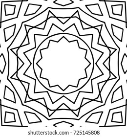 Adult Coloring Page. Black and White Seamless Pattern with Tribal Zentangle Mandala. Vector Ethnic Ornament for Cloth, Swimwear, Dress