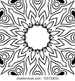Adult Coloring Page. Black and White Seamless Pattern with Tribal Zentangle Mandala. Vector Ethnic Ornament for Cloth, Swimwear, Dress
