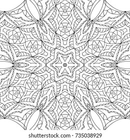 Adult Coloring Page. Black and White Pattern with Tribal Zentangle Mandala. Vector Ethnic Ornament for Cloth, Swimwear, Dress