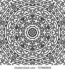 Adult Coloring Page. Black and White Pattern with Tribal Zentangle Mandala. Vector Ethnic Ornament for Cloth, Swimwear, Dress