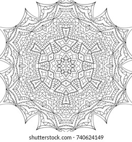 Adult Coloring Page. Black and White Pattern with Tribal Zentangle Mandala. Vector Ethnic Ornament for Cloth, Swimwear, Dress