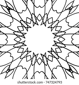 Adult Coloring Page. Black and White Pattern with Tribal Zentangle Mandala. Vector Ethnic Ornament for Cloth, Swimwear, Dress
