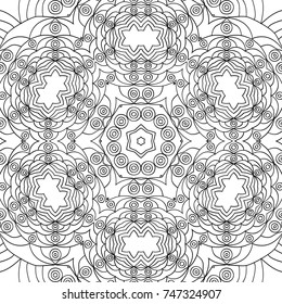 Adult Coloring Page. Black and White Pattern with Tribal Zentangle Mandala. Vector Ethnic Ornament for Cloth, Swimwear, Dress