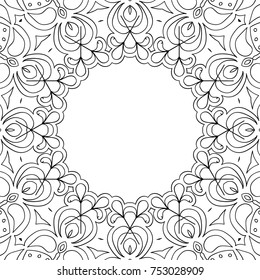 Adult Coloring Page. Black and White Seamless Pattern with Tribal Zentangle Mandala. Vector Ethnic Ornament for Cloth, Swimwear, Dress
