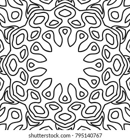 Adult Coloring Page. Black and White Seamless Pattern with Tribal Zentangle Mandala. Vector Ethnic Ornament for Cloth, Swimwear, Dress