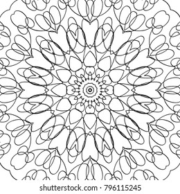 Adult Coloring Page. Black and White Pattern with Tribal Zentangle Mandala. Vector Ethnic Ornament for Cloth, Swimwear, Dress