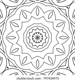 Adult Coloring Page. Black and White Pattern with Tribal Zentangle Mandala. Vector Ethnic Ornament for Cloth, Swimwear, Dress