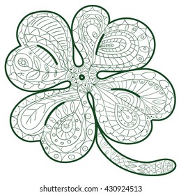 Adult coloring page cute clover vector illustration for anti stress colouring book. whimsical line art shamrock on white background. 
