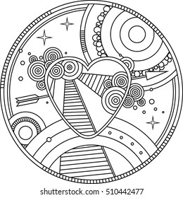 Adult coloring page cute heart. Valentines day symbol