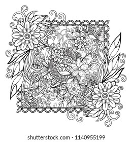 Adult Coloring Page Flowers Pattern Black Stock Vector (Royalty Free ...