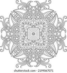 Adult coloring page with flowers pattern. Floral mandala. Bouquet line art vector illustration isolated on white background. Round design element. Flower coloring mandala for adult. floral mandala