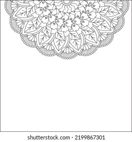 Adult coloring page with flowers pattern. Floral mandala. Bouquet line art vector illustration isolated on white background. Round design element. Flower coloring mandala for adult. floral mandala