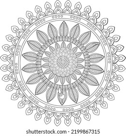 Adult coloring page with flowers pattern. Floral mandala. Bouquet line art vector illustration isolated on white background. Round design element. Flower coloring mandala for adult. floral mandala
