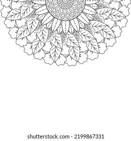 Adult coloring page with flowers pattern. Floral mandala. Bouquet line art vector illustration isolated on white background. Round design element. Flower coloring mandala for adult. floral mandala