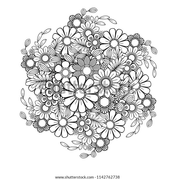 Adult Coloring Page Flowers Pattern Black Stock Vector (Royalty Free ...