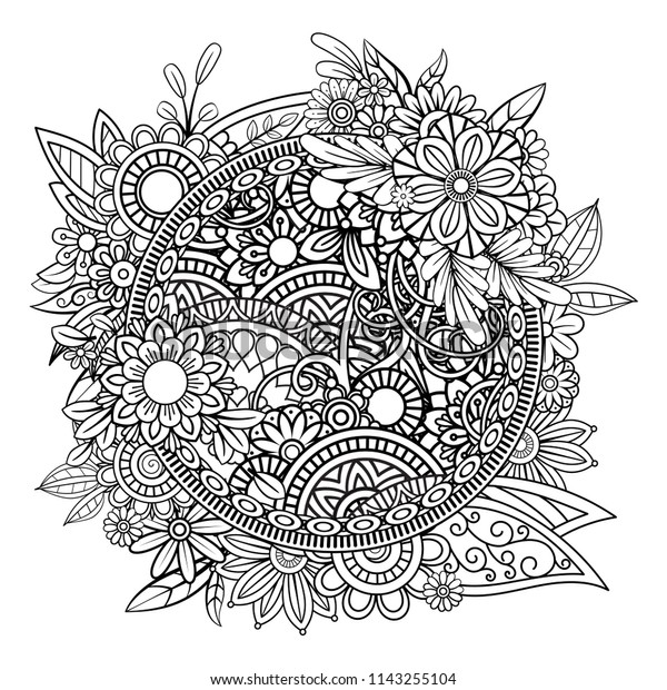 Adult Coloring Page Flowers Pattern Black Stock Vector (Royalty Free ...