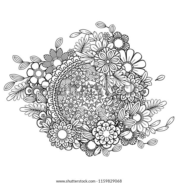 Adult Coloring Page Flowers Pattern Black Stock Vector (Royalty Free ...