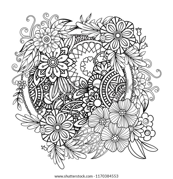 Adult Coloring Page Flowers Pattern Black Stock Vector (Royalty Free ...