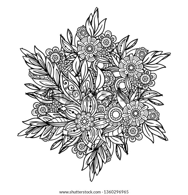 Download Adult Coloring Page Flowers Pattern Black Stock Vector Royalty Free 1360296965