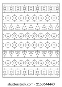 Adult coloring page. Image of relief ornaments of simple geometry shapes. Black and white pattern. Digital detox. Anti stress. EPS8 #558